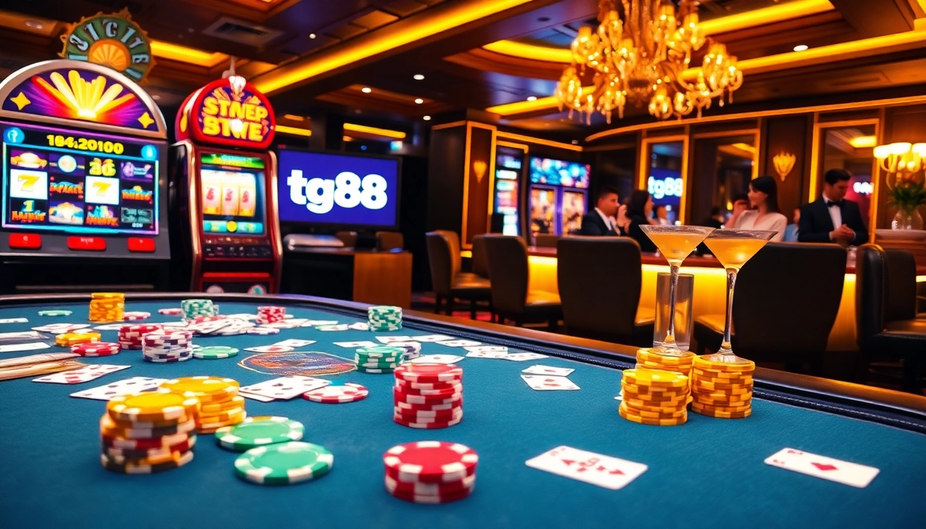 Experience thrilling action at tg88 with vibrant casino gaming tables and slot machines.
