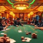 Gambling experience at nhà cái NK88 with players enjoying blackjack and vibrant casino decor.
