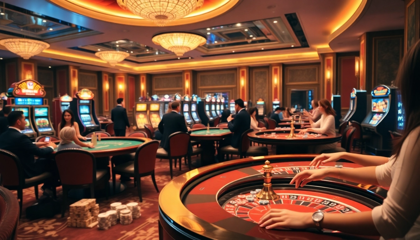 Gambling enthusiasts enjoying the excitement of qh88 casino games at a luxurious table.