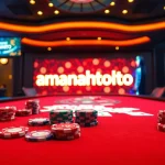 Experience the thrilling atmosphere of amanahtoto with vibrant gaming visuals, showcasing a luxurious casino setup.