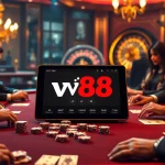 Players enjoying poker at a luxurious casino table, showcasing vn88 gaming excitement.