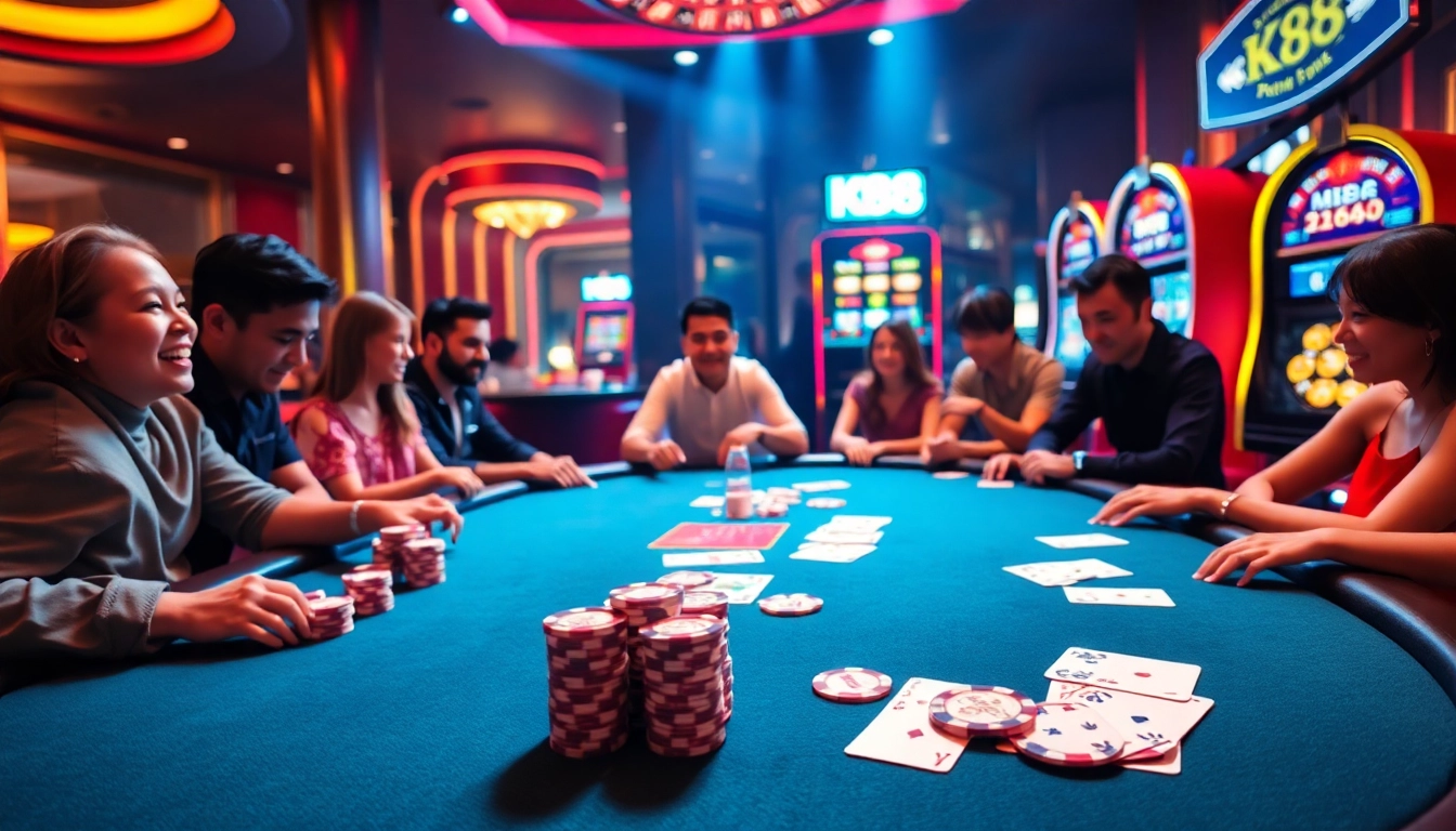 Experience the thrill of K88 casino gaming with vibrant poker tables and exciting slot machines.