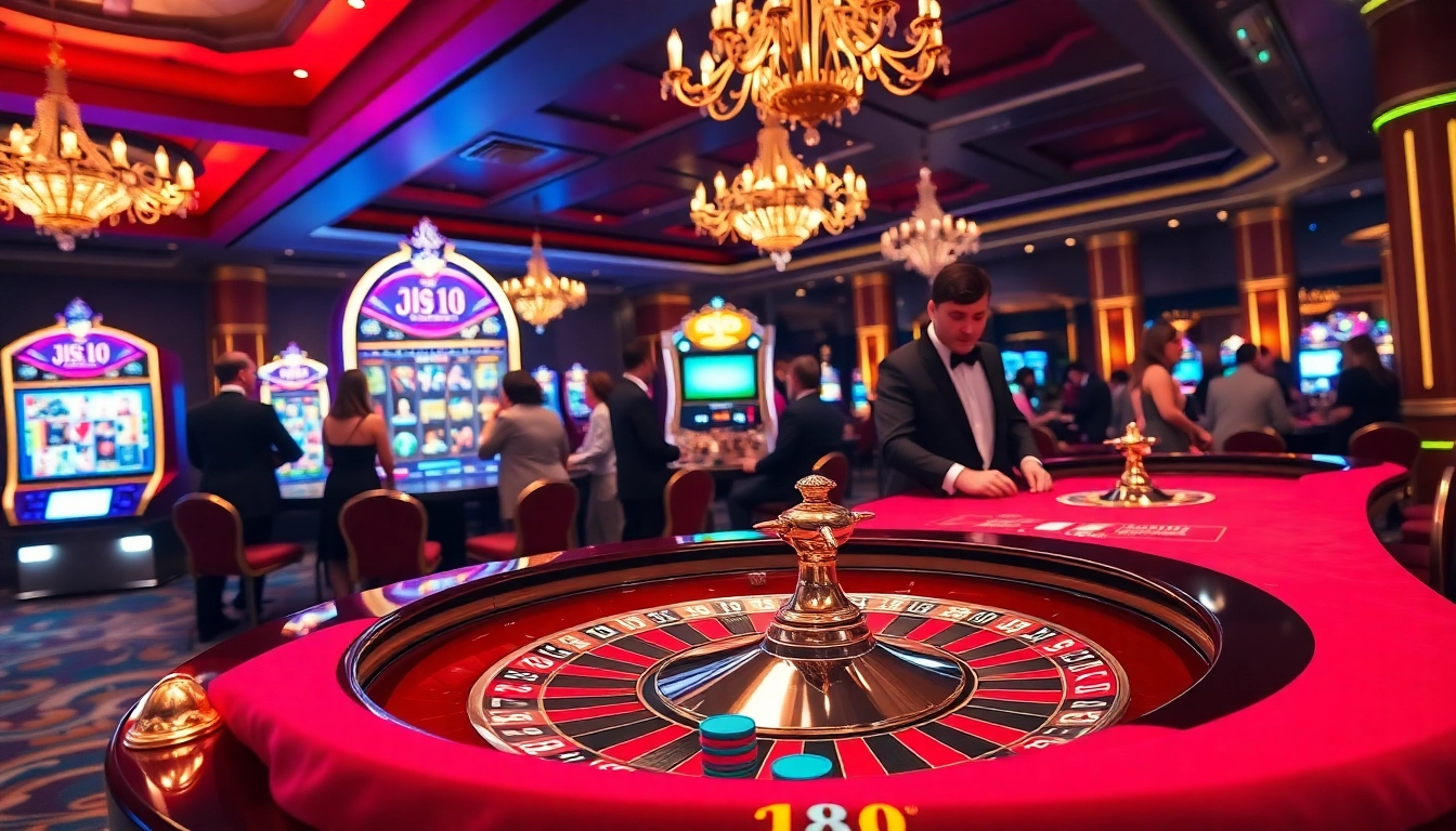 Experience professional gaming excitement at j88 com with luxurious casino tables and vibrant slot machines.