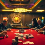 Xin88 casino scene showcasing intense poker game and elegant atmosphere with vibrant colors.