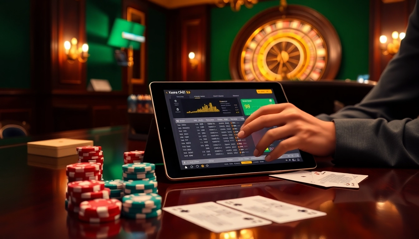 Engaging visuals of kèo nhà cái 5 betting strategies with casino elements, such as poker chips and betting interfaces.
