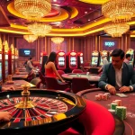SODO66 players immerse in an upscale casino atmosphere, surrounded by poker tables and vibrant slot machines.