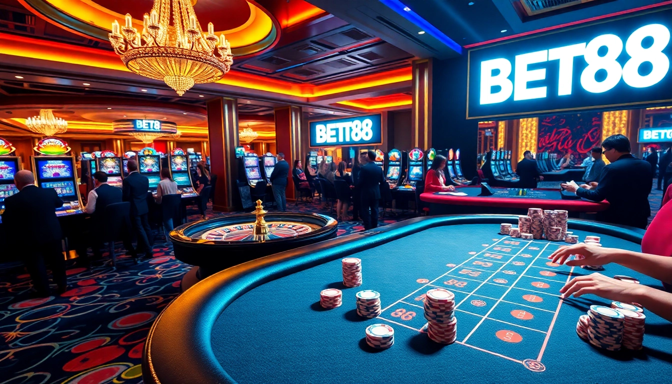 Engaging gaming experience at BET88 casino with vibrant tables and excited players.