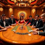 Engaging scene of juragan77 poker players enjoying high-stakes action at a luxury casino.