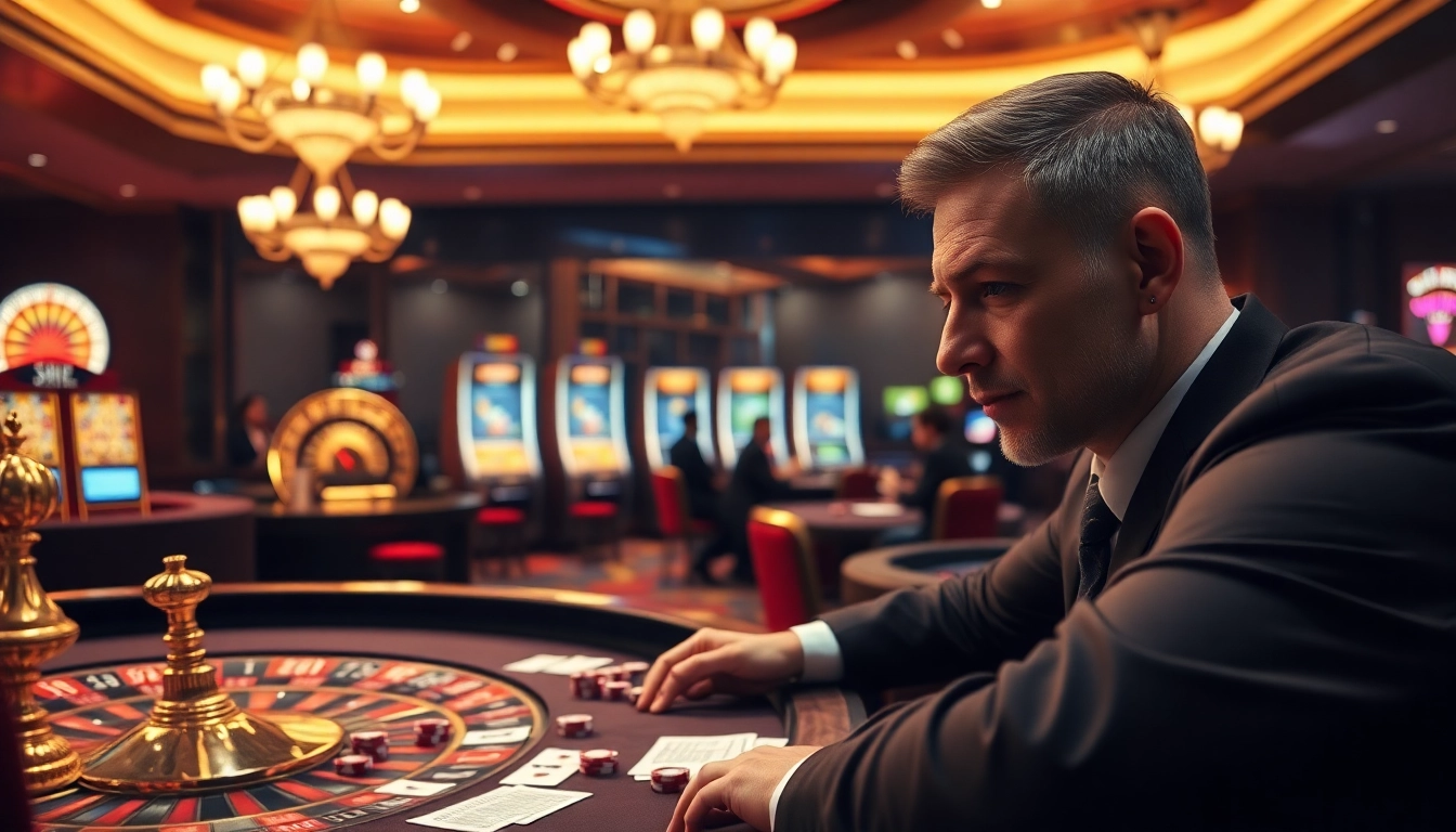 Engaged players at a 33win poker table with vibrant chips and a roulette wheel.