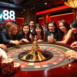 Exciting gambling action at a ww88 roulette table with vibrant chips and cards.