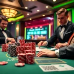 Exciting blackjack gameplay at 98win with professional players and vibrant casino atmosphere.