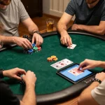 Engaging online poker session displayed on https://sc88.games/ tablet with players' chips and cards.