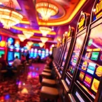 Players enjoying the excitement of slot888 machines in a luxurious casino environment, with vibrant graphics and jackpot thrill.