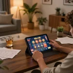 Engaging in Win138 online gaming with a tablet in an inviting home setting.