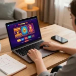Engaging with online casino games at home showcases dr88 gaming strategies in a cozy setup.