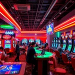 Dynamic online gambling experience at fb88 with vibrant slot machines and excited players.