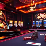 Kiss888 online gaming experience featuring elegant casino tables and exciting slot machines.
