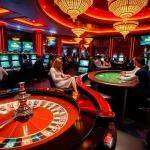 Experience the thrill of winning at FB88 with a captivating casino scene showcasing roulette and slot machines.