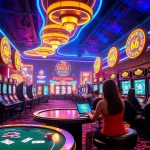 Experience the vibrant atmosphere of 66club featuring exciting gaming action and luxurious digital displays.