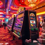 IDNslot gaming experience showcasing a luxurious casino filled with engaging slot machines and vibrant energy.