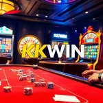Kkwin poker table action with vibrant lights and chips in an exciting casino environment.