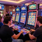 Excited players experiencing the Lucky 88 slot machine in a vibrant casino setting.