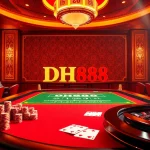 Experience thrilling gaming action at DH88's luxurious casino tables with poker chips and elegant cards.