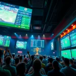 Exciting kèo nhà cái scene showing live betting odds in a sports bar atmosphere.