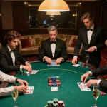 Players engaging in a high-stakes poker game at Lode88 casino, showcasing strategy and excitement.