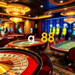 Experience the excitement of pg88 with vibrant casino elements such as roulette wheels and poker tables.