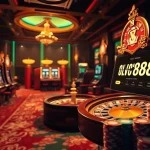Experience the thrill of OLYMPUS88 with vibrant gaming visuals from slot machines and poker tables.
