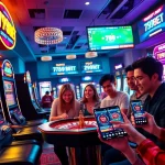 Engaging scene of friends enjoying online gambling at 789bet casino, showcasing excitement and vibrant games.