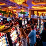 Players enjoying their spins on slot machines in a vibrant casino atmosphere.