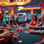 Players strategizing in an exciting poker game at 8kbet, surrounded by luxury and thrill.