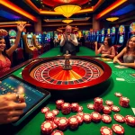 Experience thrilling wins at https://tg888.co.com/ with players celebrating around a vibrant casino roulette.