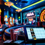 Experience the excitement of 88aa with vibrant slot machines and poker chips.