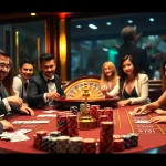 Experience thrilling gameplay at nhacaiuytinvn.us.com with engaged gamblers around a vibrant casino table.