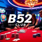 A lively poker game at B52 CLUB, showcasing colorful chips and cards in a luxurious atmosphere.