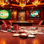 Experience the excitement of LC88 at a vibrant poker table with chips and cards.