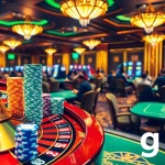Experience the exciting atmosphere of go8 casino with a vibrant roulette wheel and poker games.