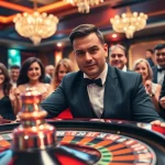 Engage in uvip娛樂 at a bustling casino with a professional dealer and vibrant roulette table.