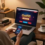 Engaging gameplay on God55 online casino platform from a cozy home setup.