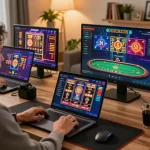 Engaged player using online casino 789 f platform on laptop surrounded by personal decor