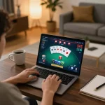 Betbdt player engaging in an online poker game with vibrant graphics and chips displayed.