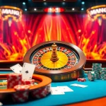 Mk8th.net showcases a thrilling online casino experience with roulette and poker elements.
