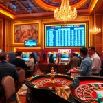 Xổ số hôm nay results displayed in a lively casino lottery hall atmosphere.