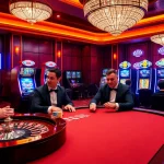Exciting fun88 casino scene with poker players, roulette wheel, and colorful slot machines.