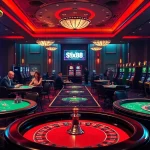 SX88 casino players enjoy thrilling card games and vibrant slot machines in a luxurious setting.