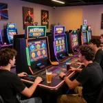 Teman-teman menikmati pengalaman bermain slot gacor yang cerah di lingkungan studio modern.