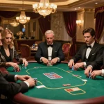 High-stakes poker gameplay at https://tr88k.com/, showcasing glamorous players and colorful chips in a luxurious casino setting.